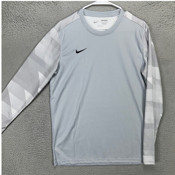 Nike Dri-Fit Mens Goalkeeper Athletic Shirt Large Light Grey Colorblock Slim Fit